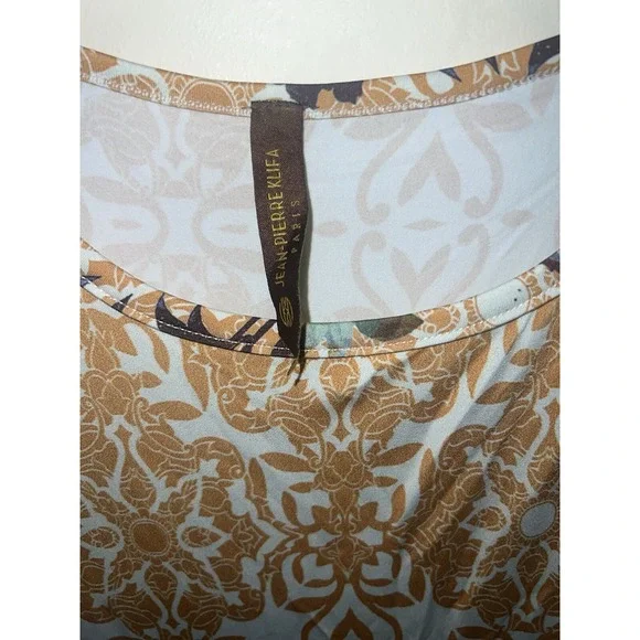 Jean-Pierre Klifa Size 1X Gold Multi Daphne Printed Dress‎ 3/4 Sleeves - Picture 6 of 7